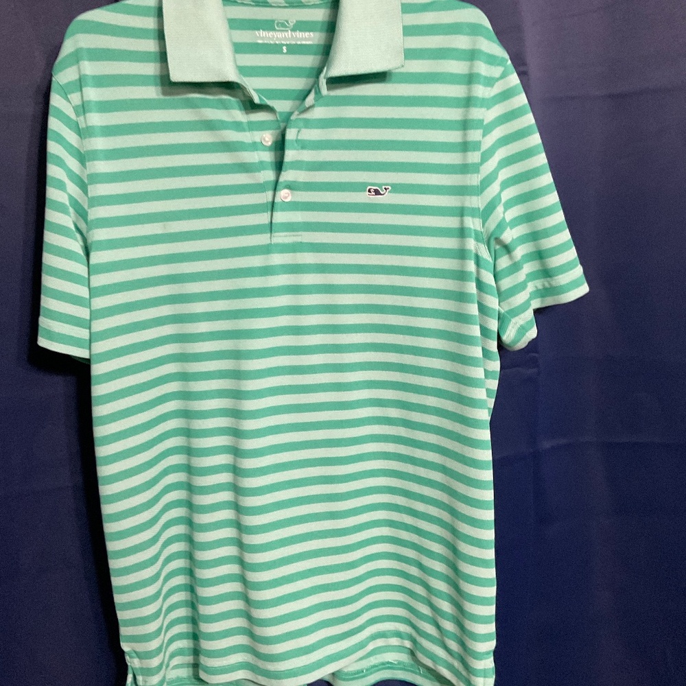 Green striped Polo shirt by vineyard vines size small.  M05
